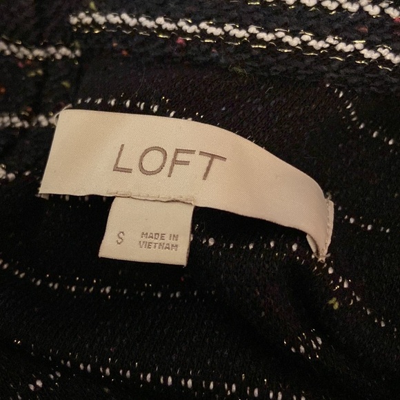Loft Misses Small Striped Dark Blue Flecked Button Back Closure Swing Dress. - Picture 3 of 4